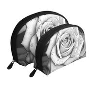 Rose Blanche Noire, Trousse de Maquillage Coquille Femme Petit Porte-Monnaie Trousse de Toilette Trousse à cosmétiques 2 pièces