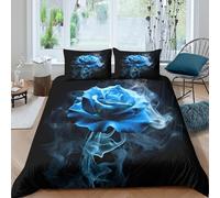 Rose Bleu Ensemble De Literie 3 pièces 3D Effet Microfibre résistante Mystique Floral Art Parure de Lit avec Fermeture Éclair Facile d'entretien for Chambre Enfants Single（135x200cm）