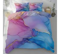 Rose Bleu Marbre Parure de Lit 200x200 Microfibre, Artistique Aquarelle Abstrait Moderne Housse de Couette 2 Personnes, Literie Linge de Lit avec Fermeture Éclair et 2 Taies D'oreiller 65x65 cm