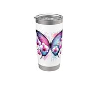 Rose Bleu Orchidée Papillon Silhouette Ailes Formes Mania Gobelet isotherme en acier inoxydable double paroi