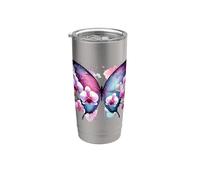 Rose Bleu Orchidée Papillon Silhouette Ailes Formes Mania Gobelet isotherme en acier inoxydable double paroi