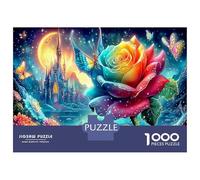 Rose Bleue Fantaisie Jigsaw Puzzle Jeu De Décompression 1000 Piece Fleurs Brillantes Puzzles Jouet Éduchatif Idées Cadeaux pour Adultes Et Enfants À Partir De 12 Ans 38x26cm/1000pcs