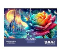 Rose Bleue Fantasy Puzzle 1000 Pièces Carton Recyclé Rose Arc-en-Ciel château Activité Créative Adulte Cadeau Anniversaire Impression Nette sans Casse 38x26cm/1000pcs
