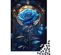 Rose Bleue Gothique Casse-tête Adulte Cadre Vitrail 1000 Pièces Papier Recyclé (À partir de 12 Ans) - Jeu Éducatif en Famille, Excellent Cadeau 70x50cm/1000pcs