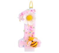 Rose Bougie pour 1er Anniversaire, Bougie Chiffre Brillante avec Blanc Fleur Jolie Décoration de Gâteau pour Un Anniversaire de Femme Ou Fille