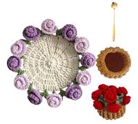 Rose Bouquet Coaster,Crochet Flower Blanket Coasters,Romantic Roses Flower Bouquet Knitted Coasters,Finished Handmade Crochet Roses Coaster