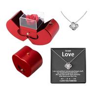 Rose Box with Necklace, Eternal Rose Box with Necklace | Artificial Eternal Flowers Rose Rose with Fruit Shape Box | Red Eternally Rose Box, Collier fleur pour femme, B, Platine, Fermeture Éclair