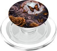 Rose Butterfly Design Cute Orange Floral Print Flower Galaxy PopSockets PopGrip pour MagSafe