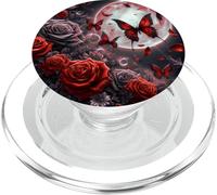 Rose Butterfly Design Cute Red Floral Print Flower Galaxy PopSockets PopGrip pour MagSafe