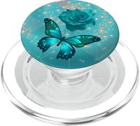 Rose Butterfly Flower Cell Phone Button Pop Up Holder Teal PopSockets PopGrip pour MagSafe