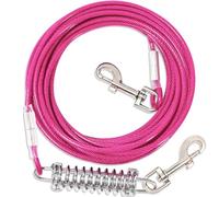 Rose Câble d'attache pour chien avec ressort, crochets pivotants à 360°, convient pour les cours, laisse avec fil d'acier et clips durables (9 m)