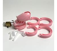 Rose Cage de Chasteté Pénis en plastique 7cmØ34mm avec 5 Anneaux DIØ35-50mm | YILUQIFLY Chastity Cage avec Serrure et 2 Clés Cage Chastetée fétiches Homme Empêcher L'érection Bondage SM Sex Toys