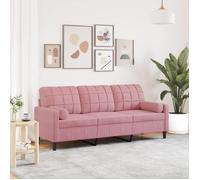 Rose Canapé Droit - KEETHE - Trois places - avec oreillers décoratifs - rose 180 cm velours LL1589
