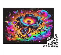 Rose Carton Rigide Crâne coloré avec Fleurs Arc-en-Ciel dans l’obscurité Puzzle Classique Cadeau Secret de Noël de Collection 70x50cm/1000 pièces