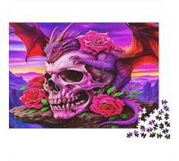 Rose Carton Rigide Crâne de Dragon avec Roses Roses dans Un Ciel Violet Puzzle Classique Cadeau Secret de Noël de Collection 70x50cm/1000 pièces