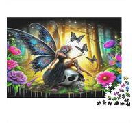 Rose Carton Rigide Fée avec crâne et Roses Roses dans la forêt Puzzle Classique Cadeau d’entraînement cérébral pour Adultes 52x38cm/1000 pièces
