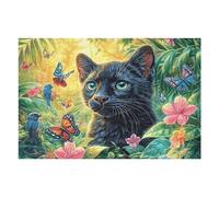Rose Chat Noir 1000 Pièces Puzzle Adolescent en Carton Anti Déchirure poupée Animal de Compagnie Difficulté Moyenne Activité Éducative Jeu De Société Cadeau Anniversaire Pas Cher 1000 PCS