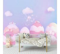 Rose Chaud Beau Dessin Animé Nuages Blancs Fleurs Papier Peint 3D Installation Facile Intissé Tapisserie Bureau Salon Canapé Chambre Décoration Murale-430cm×300cm