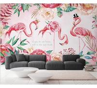 Rose Chaudes Belles Fleurs Flamants Roses Papier Peint 3D Installation Facile Intissé Tapisserie Bureau Salon Canapé Chambre Décoration Murale-350cm×256cm