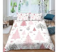 Rose christmas trees Linge de Lit Microfibre Hypoallergique 3 pièces 3D Effet Confortable Hiver holiday Parure de Lit avec 2 Taies d'oreiller Hypoallergique for Chambre Adulte Single（140x200cm）