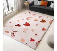 Rose Clair Tapis Imprimé Lavable 120 x 170 cm, Tapis avec Dos en Caoutchouc Antidérapant, Moquette doux à poils courts pour Décor de Chambre à Coucher de Salon, Amour Motif En Forme Cœur Arc En Ciel