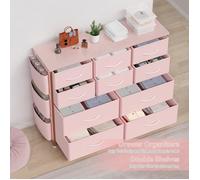ROSE Commode Chambre En 10 Tiroirs en Tissu-SALUT-MDF-90 X30 X100 CM-Grande avec Organiseurs