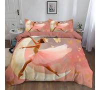 Rose Corail Housse de Couette Lune Papillon Ballerine Literie, Ensemble 2 Personnes Chambre Décor - Microfibre Douce et Respirante Parure de Lit Adulte Enfant Housse de Couettes 200 x 200 cm