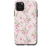 Rose Cottagecore Roses et nœuds sur rayures vintage Coque pour iPhone 11 Pro Max