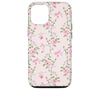 Rose Cottagecore Roses et nœuds sur rayures vintage Coque pour iPhone 12/12 Pro