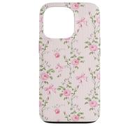 Rose Cottagecore Roses et nœuds sur rayures vintage Coque pour iPhone 13 Pro