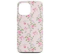 Rose Cottagecore Roses et nœuds sur rayures vintage Coque pour iPhone 13 Pro Max