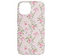 Rose Cottagecore Roses et nœuds sur rayures vintage Coque pour iPhone 14
