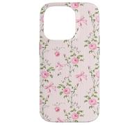 Rose Cottagecore Roses et nœuds sur rayures vintage Coque pour iPhone 14 Pro