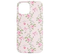 Rose Cottagecore Roses et nœuds sur rayures vintage Coque pour iPhone 15
