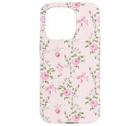 Rose Cottagecore Roses et nœuds sur rayures vintage Coque pour iPhone 15 Pro