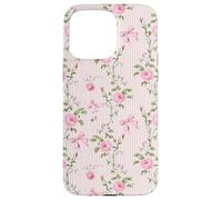 Rose Cottagecore Roses et nœuds sur rayures vintage Coque pour iPhone 15 Pro Max