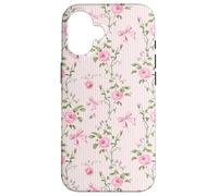 Rose Cottagecore Roses et nœuds sur rayures vintage Coque pour iPhone 16