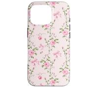 Rose Cottagecore Roses et nœuds sur rayures vintage Coque pour iPhone 16 Pro