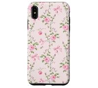 Rose Cottagecore Roses et nœuds sur rayures vintage Coque pour iPhone XS Max