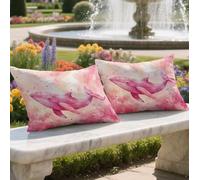 Rose Coussin Exterieur Impermeable Housse de Coussin 60x80cm Rectangulaire Decoratif Taie Oreiller Lot de 2 Océan Impression Double Face Lin Pillow Case Housse Canapé pour Patio Jardin Salon LY-1001