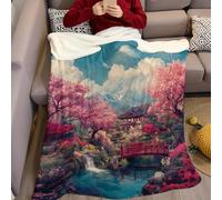 Rose Couverture Polaire 70 x 100 cm Paysage de Jardin Japonais Impression 3D Plaid Polaire Douce Moelleuse Chaudes Flanelle Couverture de Lit Plaid pour Filles et Garçons