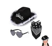 Rose Cowgirl-Hut-Filz Cowgirl Hat In Shining for Women | Accessoires de fête attrayants en polyester avec écharpe carrée et lunettes en forme de cœur pour hommes, femmes, filles, femmes, juin