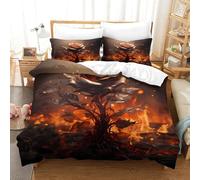 Rose de Feu en Fleur-Style Art Fantaisie Sombre Parure De Lit 3 Pièces Housse De Couette 3D Microfibre Hypoallergénique avec Fermeture Éclair King（220x240cm）