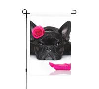 Rose de la Saint-Valentin pour un bouledogue français,Drapeau de jardin décoratif double face pour intérieur et extérieur, 30 x 45 cm