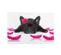 Rose de la Saint-Valentin pour Un Bouledogue français, Puzzle de 1000 pièces en Bois, Jeu Familial, décoration Murale pour Adultes et Adolescents