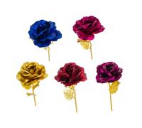 Rose Décorative en Feuille D’Or 5 Pièces en Plastique, Fleur Épanouie