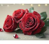 Rose Diamond Painting Rouge Peinture Diamant Adulte, 5D DIY Diamond Painting Kit Complet, Tableau Perle Diamant, Strass Cristal Peinture Paintings par Numéros Kit pour Décoration Maison 70x95cm K9-777