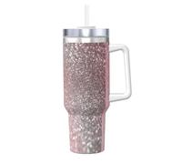 Rose doré scintillant rose pailleté luxe tendance,Gobelet isotherme Ice Bully de 40 oz avec poignée, couvercle et paille, en acier inoxydable, pour voiture ou café.