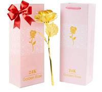 Rose dorée 24 carats avec Coffret Cadeau de Luxe - Rose dorée de 25,4 cm en métal et idée Cadeau de Saint-Valentin pour Femme, Proche, Maman, épouse, Petite Amie, Grand-mère, fête des