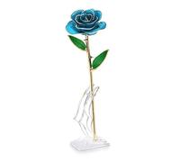 Rose Dorée, Belle Rose Bleue Trempée Dans L'or 24 Carats, Rose Longue Tige éternelle Plaquée Or Rose Trempée Avec Support, Pour la Femme, la Saint-Valentin, la Fête des Mères, L'anniversaire, le Maria